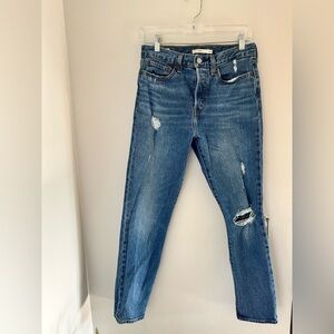 Levi's Blue Straight Leg Jeans with Distressed Details